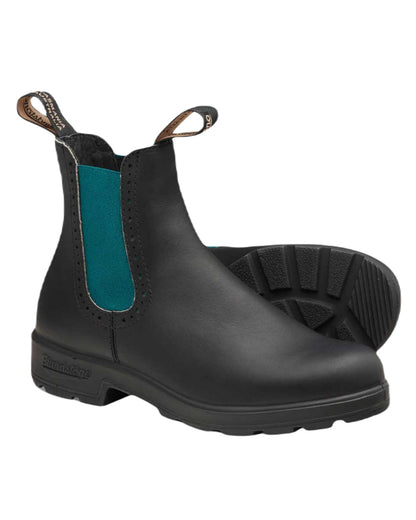 Black Green Coloured Blundstone Womens 2320 Black Leather Chelsea Boots On A White Background