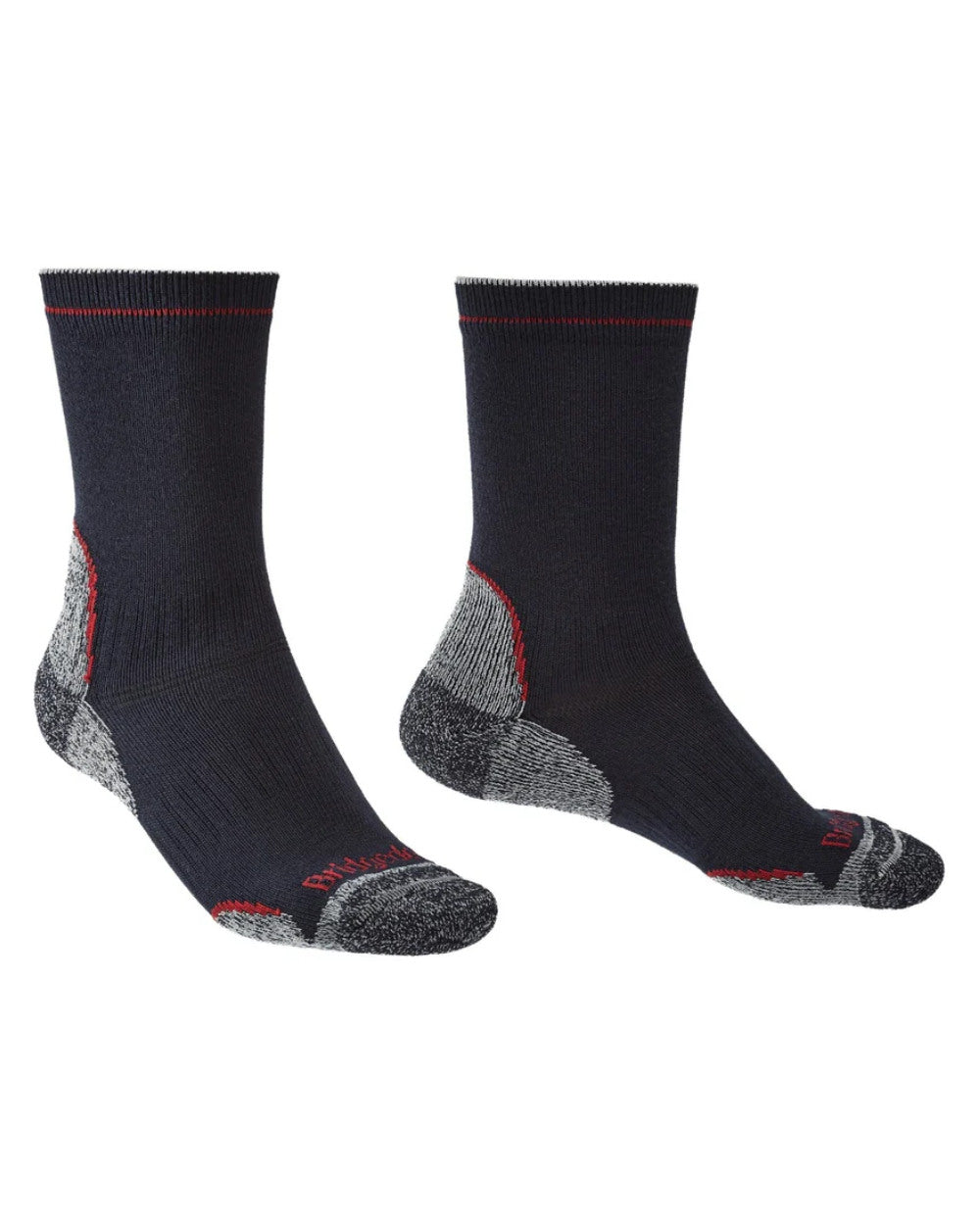 Navy/Red Coloured Bridgedale Mens Lightweight T2 Coolmax Performance Boot Socks On A White Background 