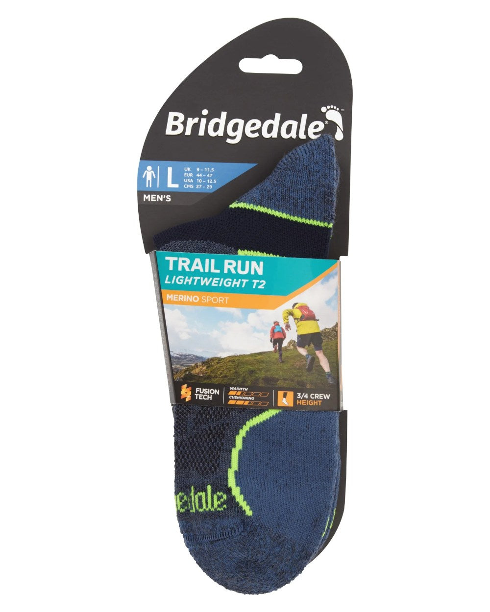Blue Coloured Bridgedale Lightweight T2 Merino Sport 3/4 Crew Socks On A White Background 