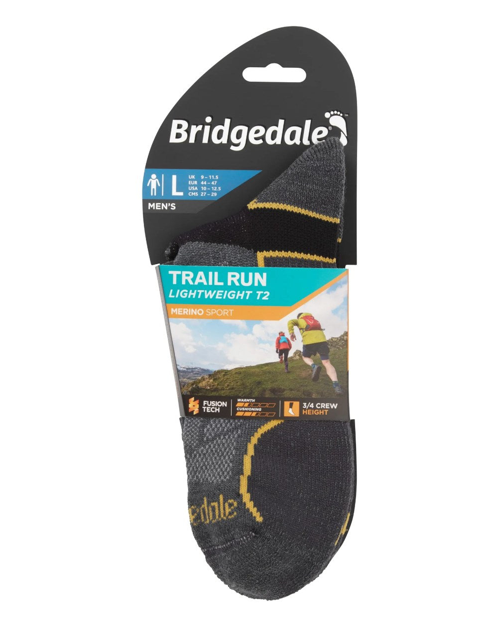 Gunmetal Coloured Bridgedale Lightweight T2 Merino Sport 3/4 Crew Socks On A White Background 