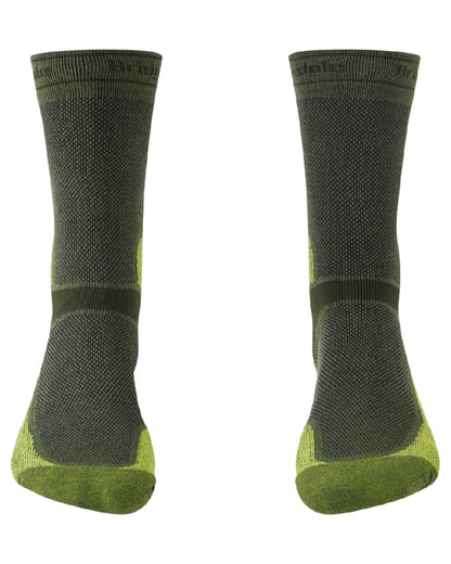 Dark Green Lime Coloured Bridgedale Mens Summer Weight T2 Coolmax Sport Boots on White Background
