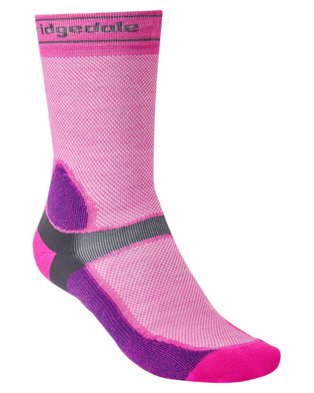 Pink Purple Coloured Bridgedale Mens Summer Weight T2 Coolmax Sport Boots on White Background
