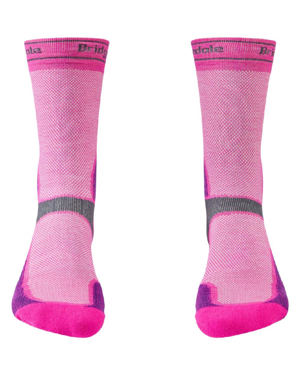 Pink Purple Coloured Bridgedale Mens Summer Weight T2 Coolmax Sport Boots on White Background
