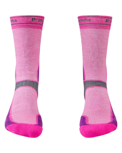 Pink Purple Coloured Bridgedale Mens Summer Weight T2 Coolmax Sport Boots on White Background
