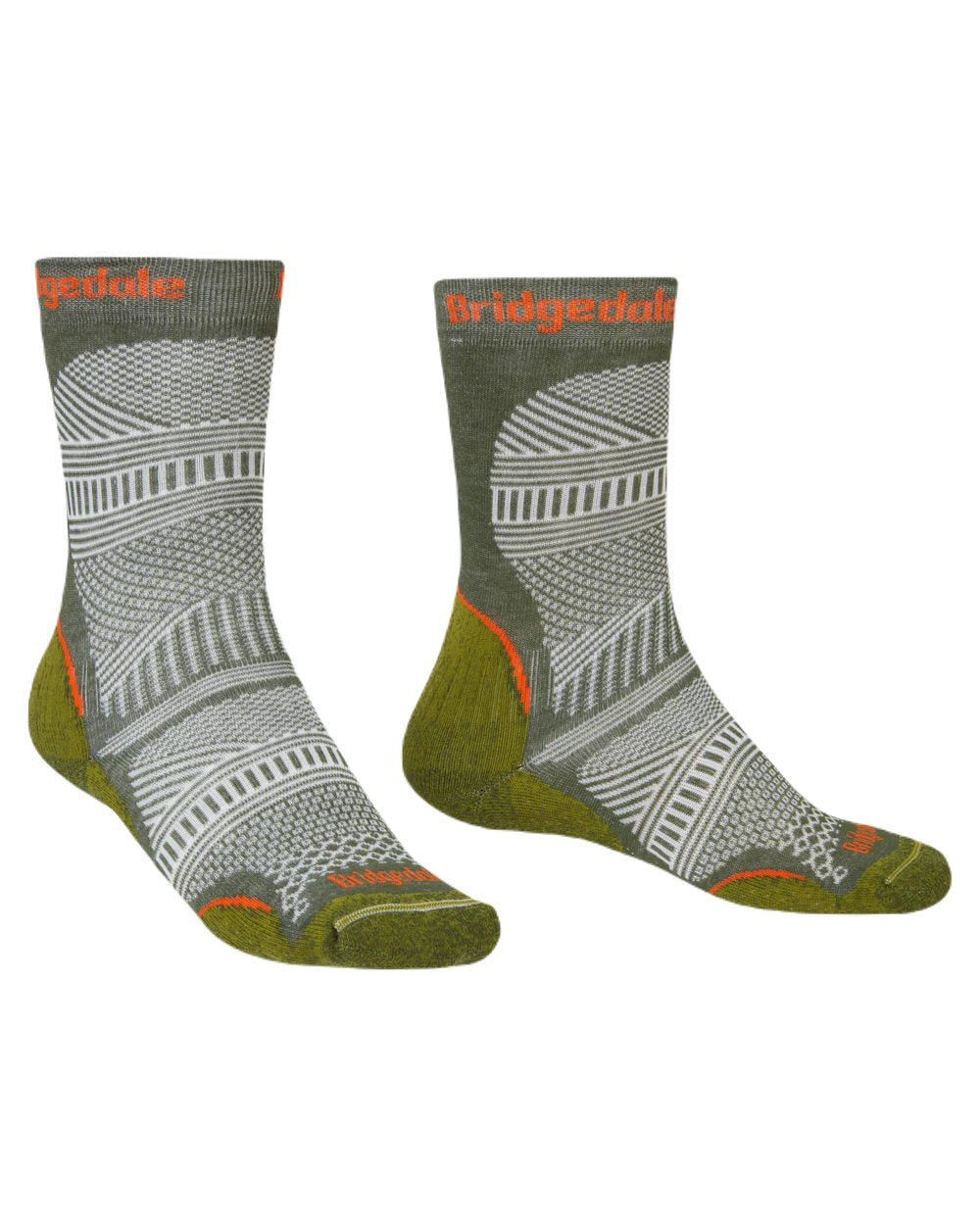 Green Coloured Bridgedale Mens Ultra Light T2 Coolmax Performance Boot Socks On A White Background 