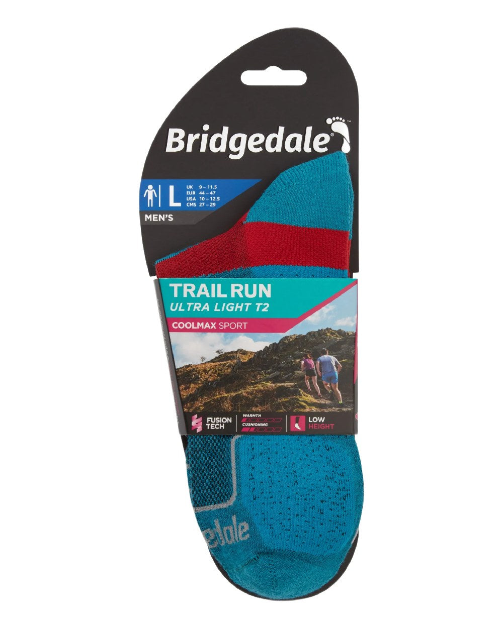 Blue Coloured Bridgedale Mens Ultra Light T2 Coolmax Sport Low on White Background
