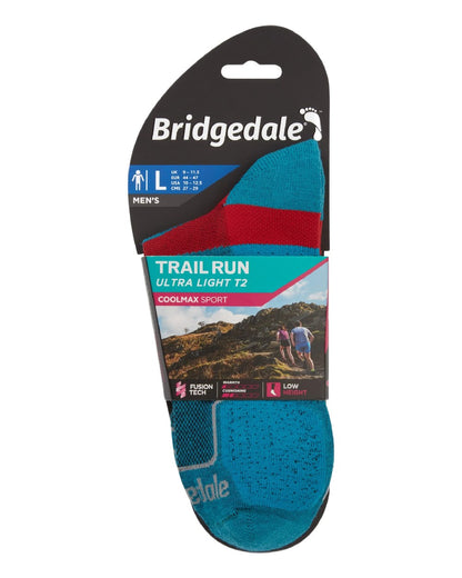 Blue Coloured Bridgedale Mens Ultra Light T2 Coolmax Sport Low on White Background
