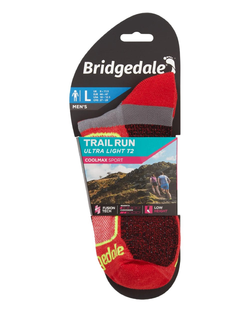 Red Coloured Bridgedale Mens Ultra Light T2 Coolmax Sport Low on White Background
