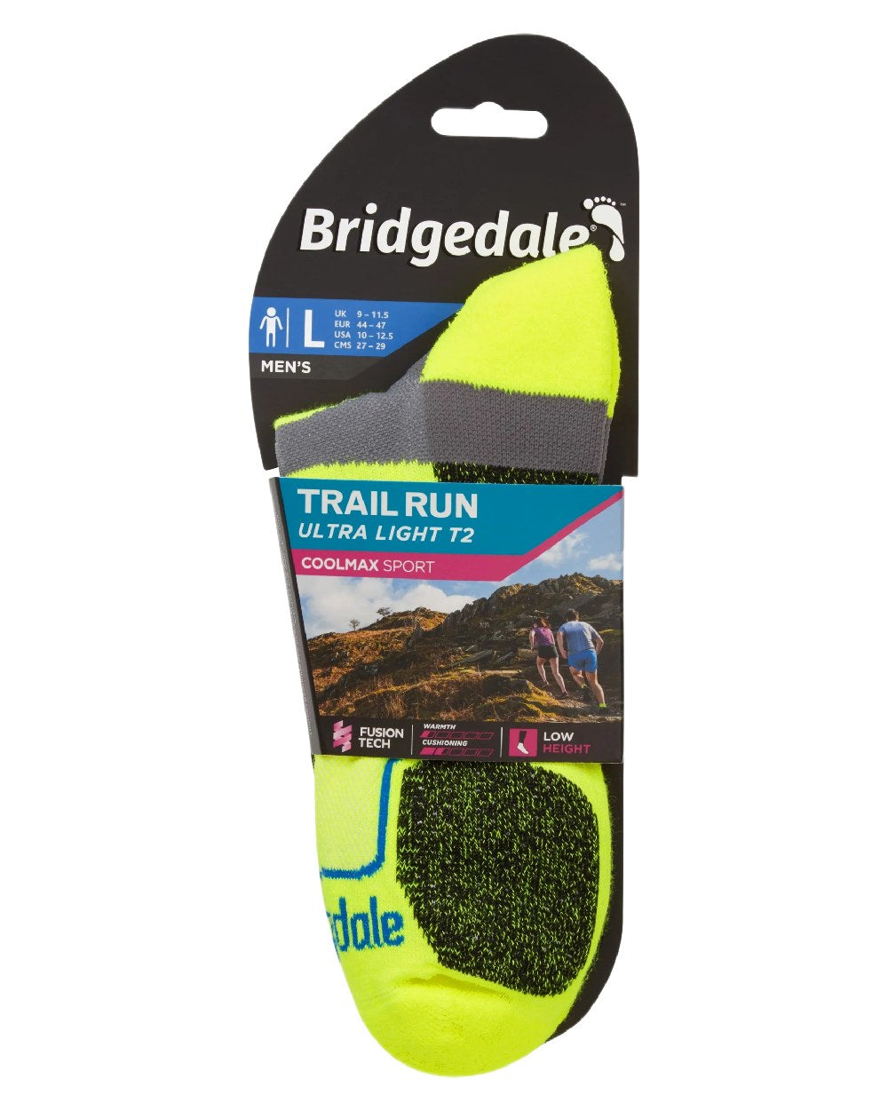 Yellow Coloured Bridgedale Mens Ultra Light T2 Coolmax Sport Low on White Background
