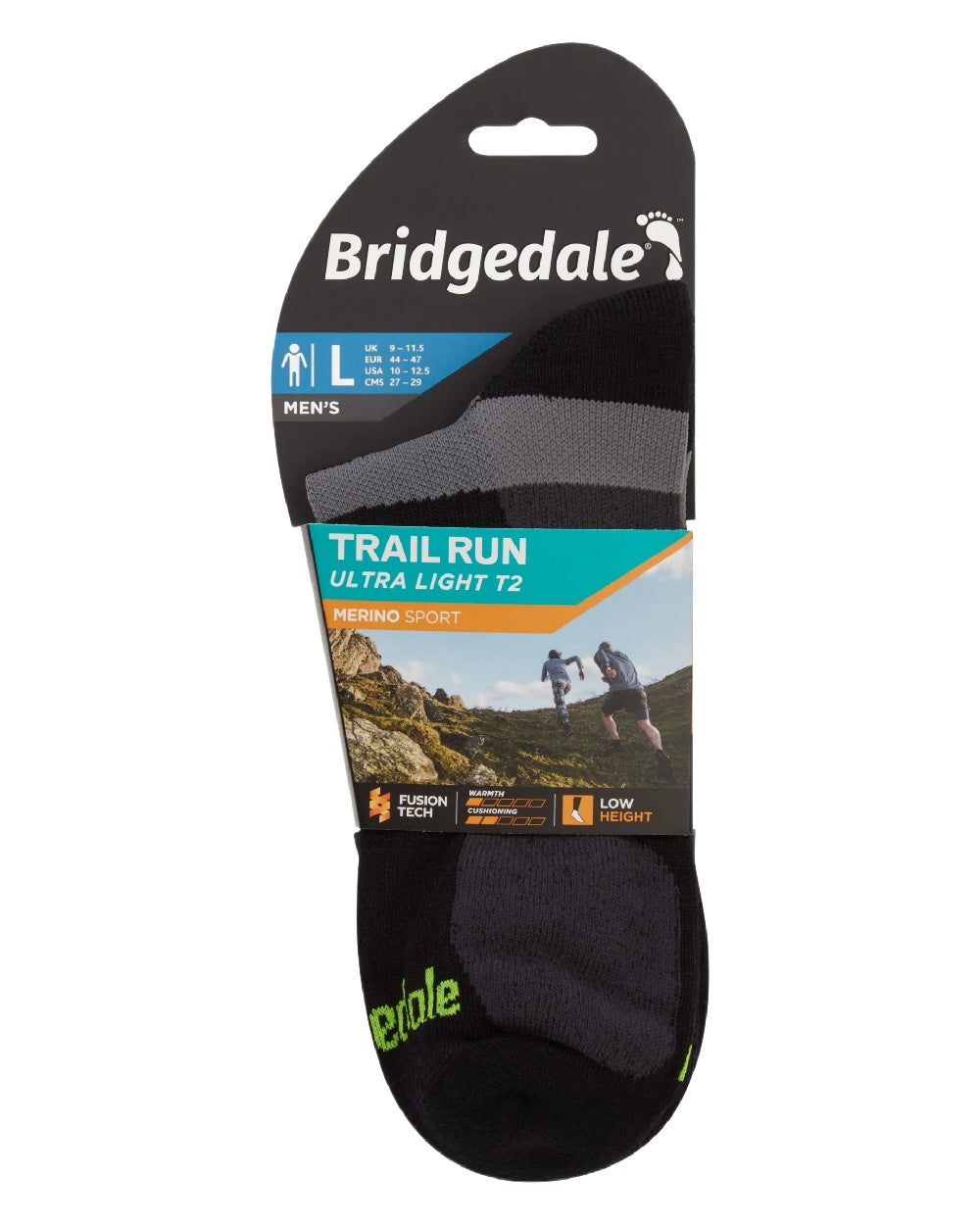 Black Coloured Bridgedale Mens Ultra Light T2 Merino Sport Low on White Background
