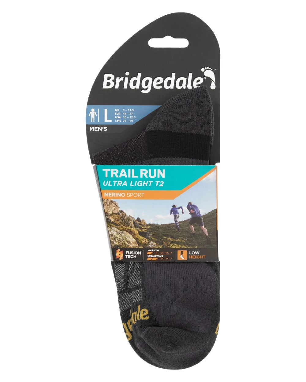 Gunmetal Coloured Bridgedale Mens Ultra Light T2 Merino Sport Low on White Background
