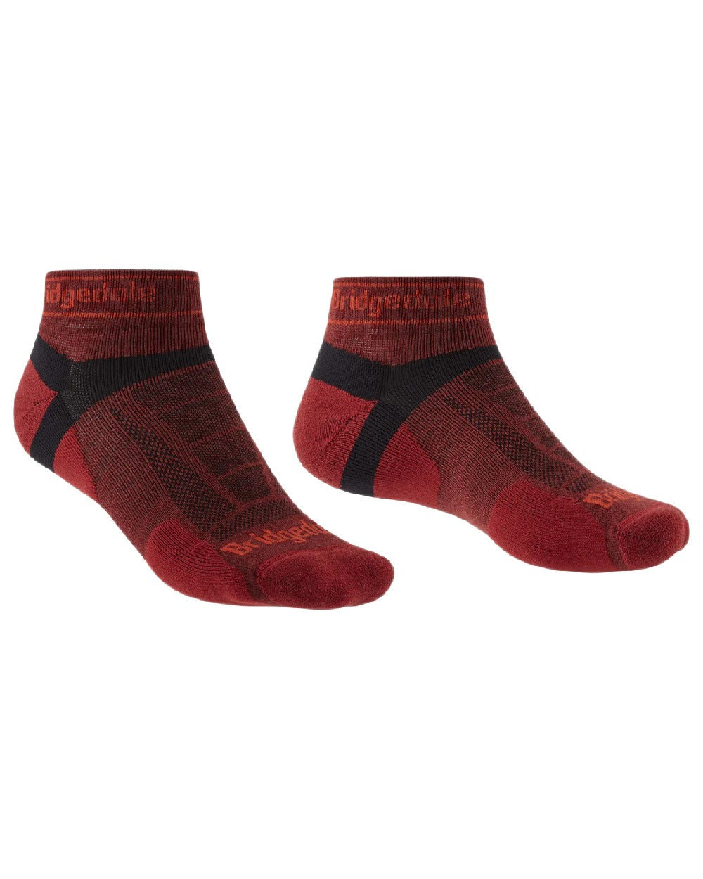 Red Coloured Bridgedale Mens Ultra Light T2 Merino Sport Low on White Background

