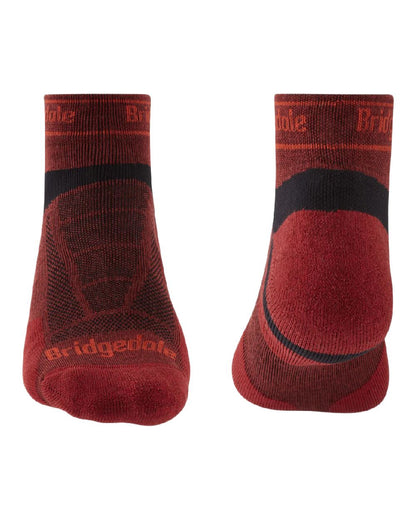 Red Coloured Bridgedale Mens Ultra Light T2 Merino Sport Low on White Background
