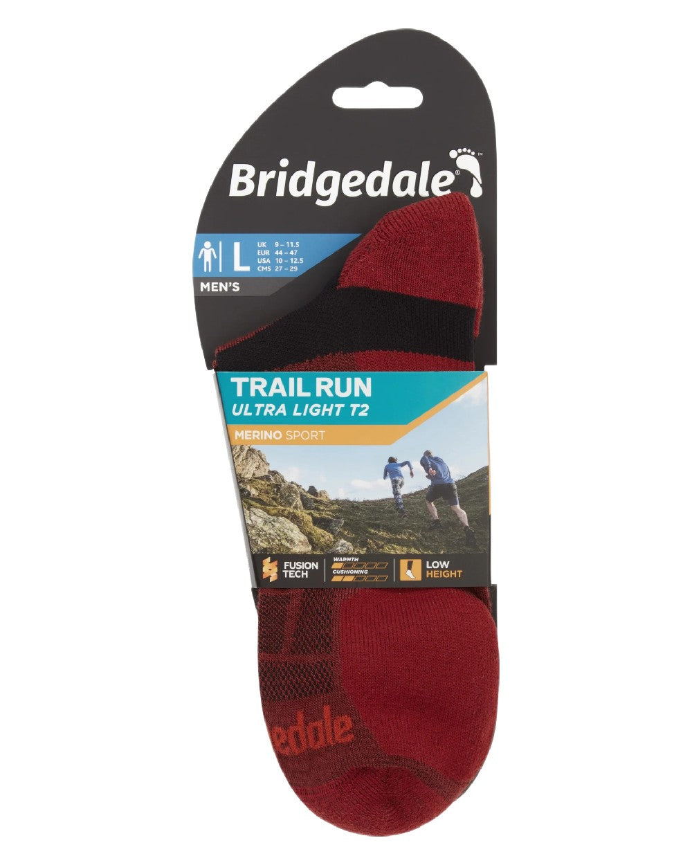 Red Coloured Bridgedale Mens Ultra Light T2 Merino Sport Low on White Background
