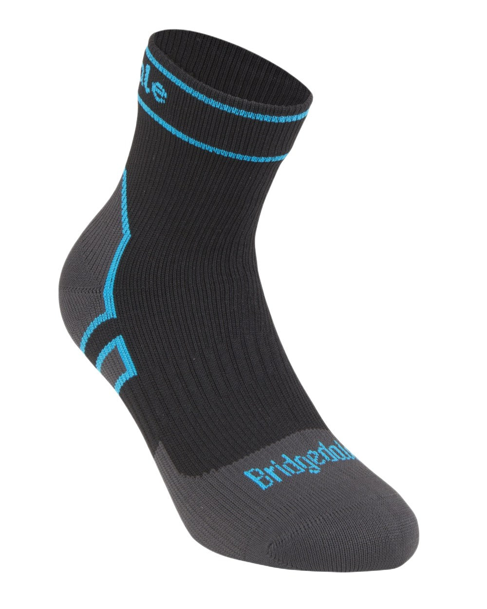 Black Coloured Bridgedale StormSock Midweight Ankle Socks on White Background
