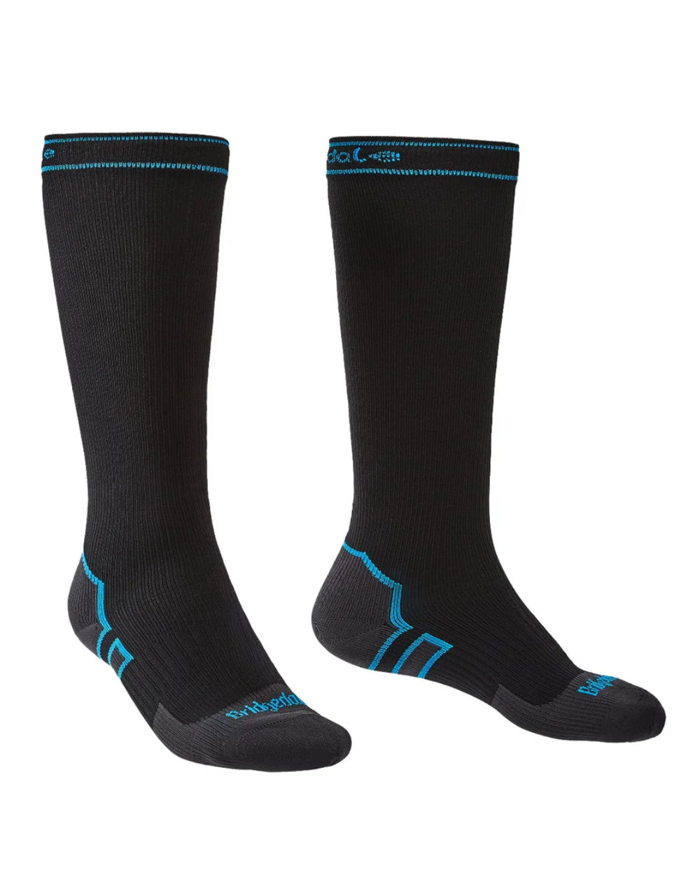 Black Coloured Bridgedale StormSock Midweight Knee Socks on White Background
