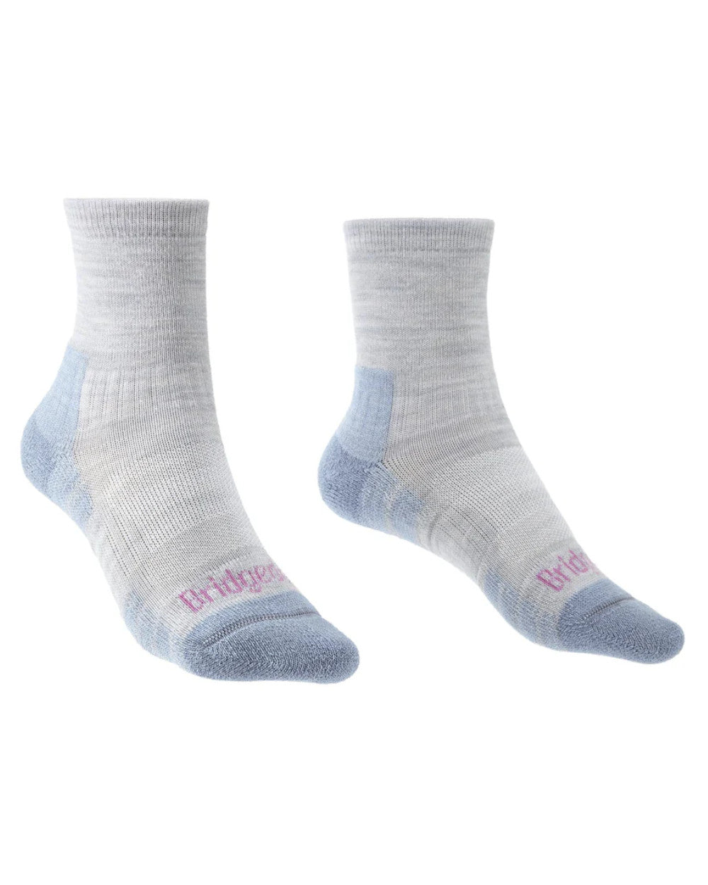 Grey/Smoky Blue Coloured Bridgedale Womens Lightweight Merino Performance 3/4 Crew Socks On A White Background 