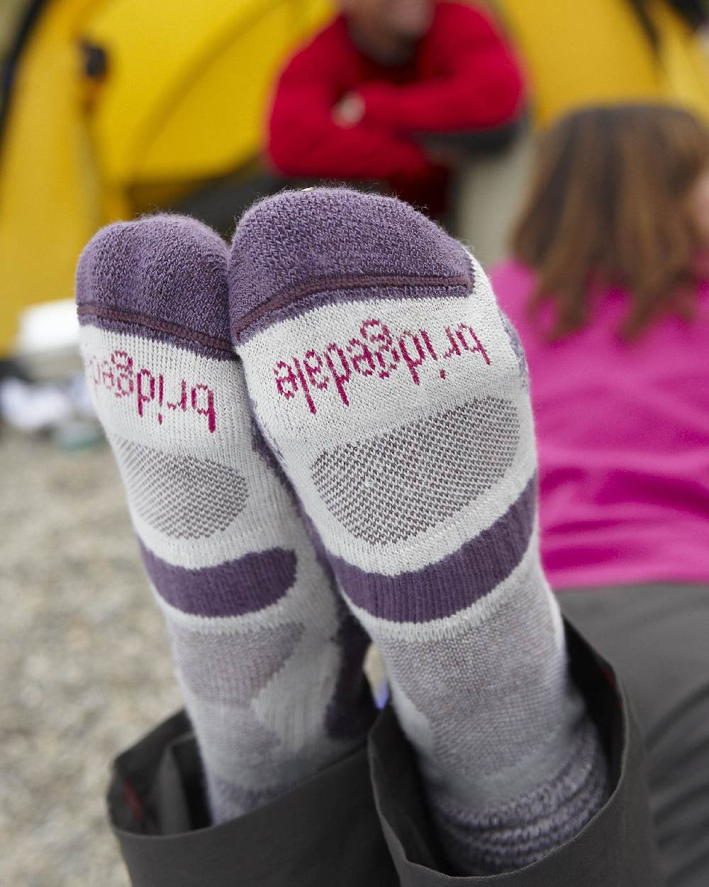 Plum  Coloured Bridgedale Womens Lightweight Coolmax Comfort Socks on OutdoorBackground

