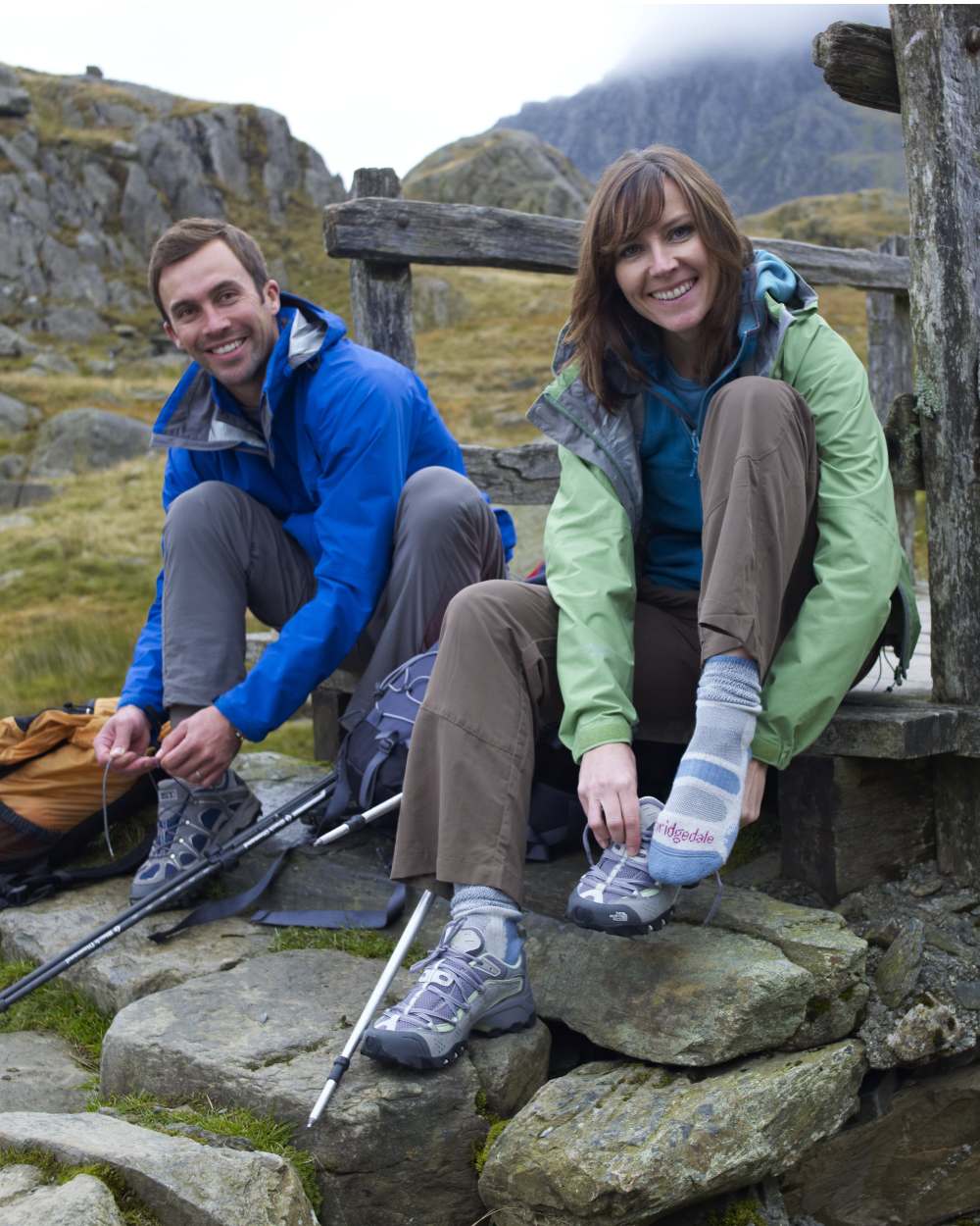 Smoky Blue Coloured Bridgedale Womens Lightweight Coolmax Comfort Socks on Outdoor Background
