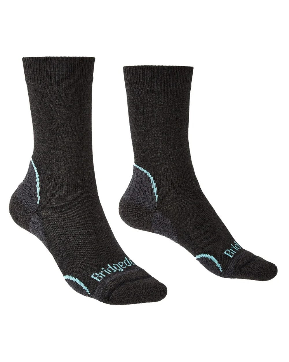Graphite/Mint Coloured Bridgedale Womens Lightweight T2 Coolmax Performance Boot Socks On A White Background 