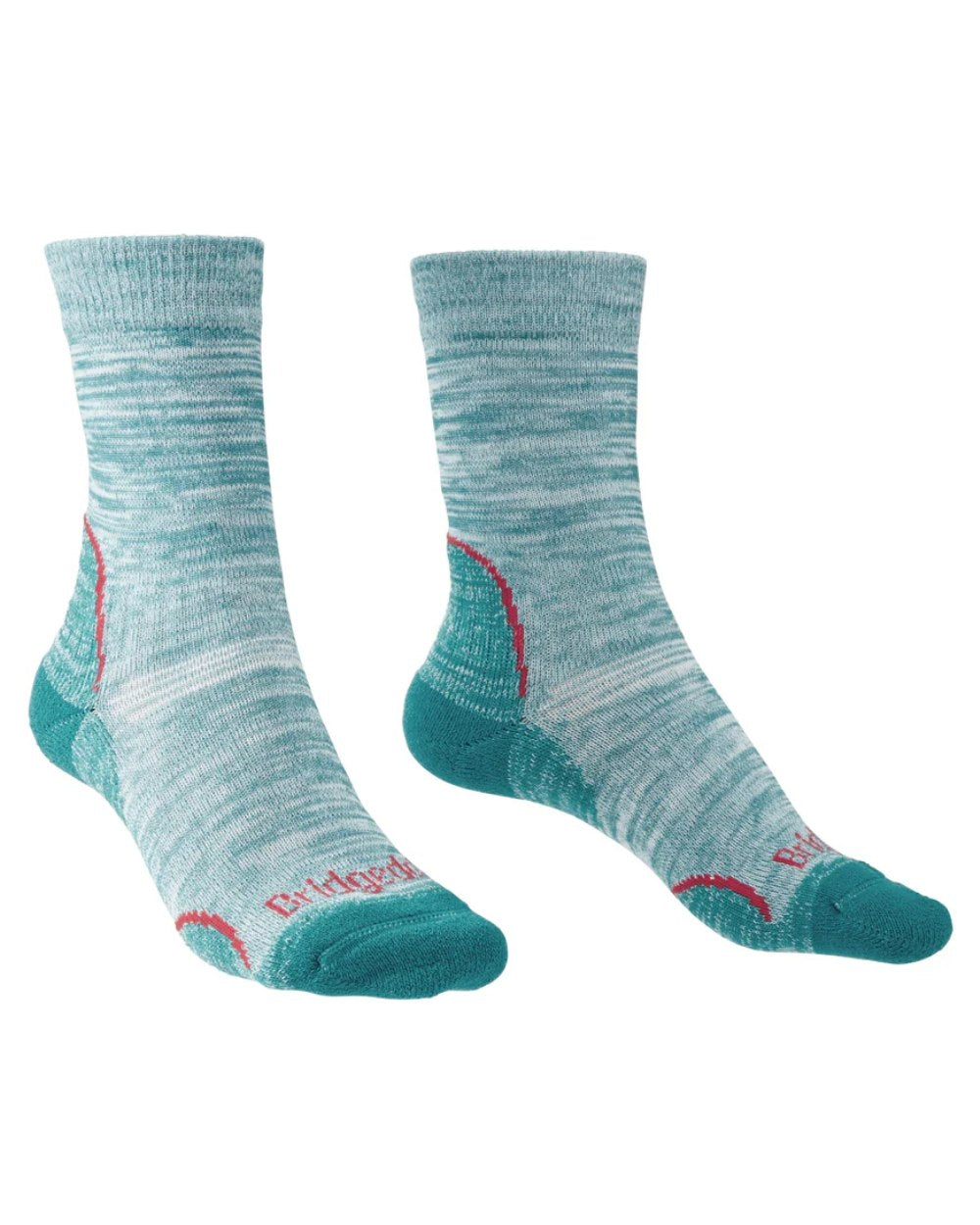 Teal Coloured Bridgedale Womens Lightweight T2 Coolmax Performance Boot Socks On A White Background 