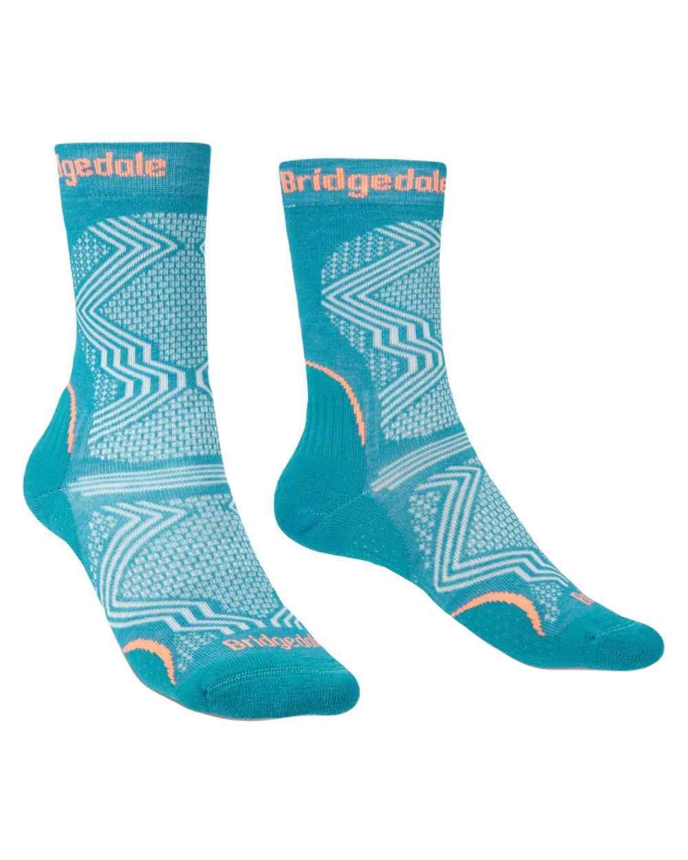 Teal Coloured Bridgedale Womens Ultra Light T2 Coolmax Performance Boot Socks On A White Background 