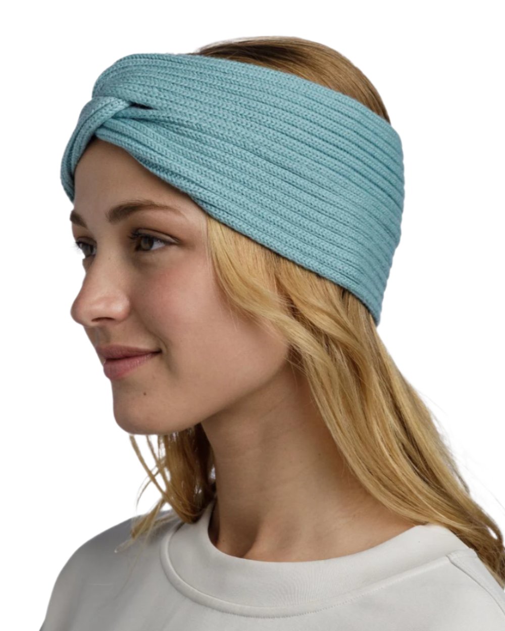 Pool Coloured Buff Norval Merino Wool Headband On A White Background 