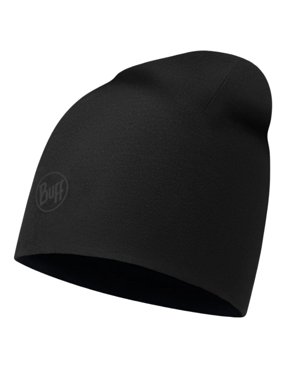 Solid Black Coloured Buff EcoStretch Polar Beanie on white background 
