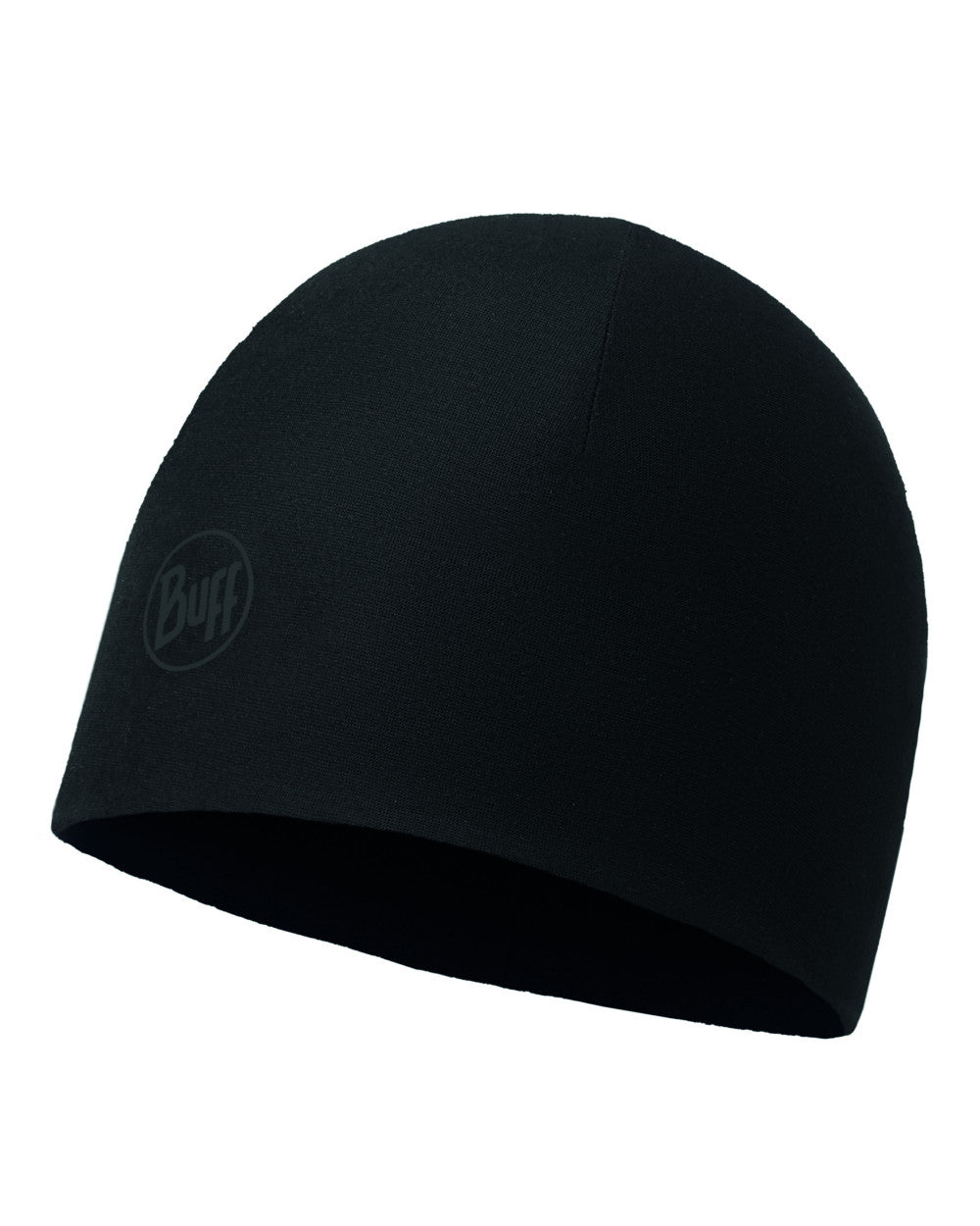 Solid Black Coloured Buff EcoStretch Polar Beanie on white background 