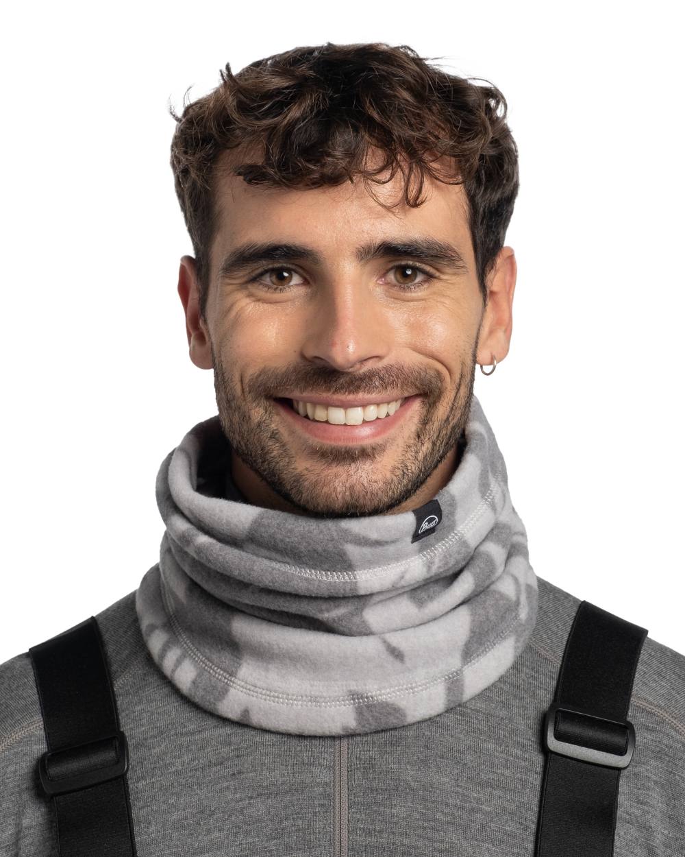 Bondu Grey Coloured Buff Polar Prints Neck Warmer On A White Background 