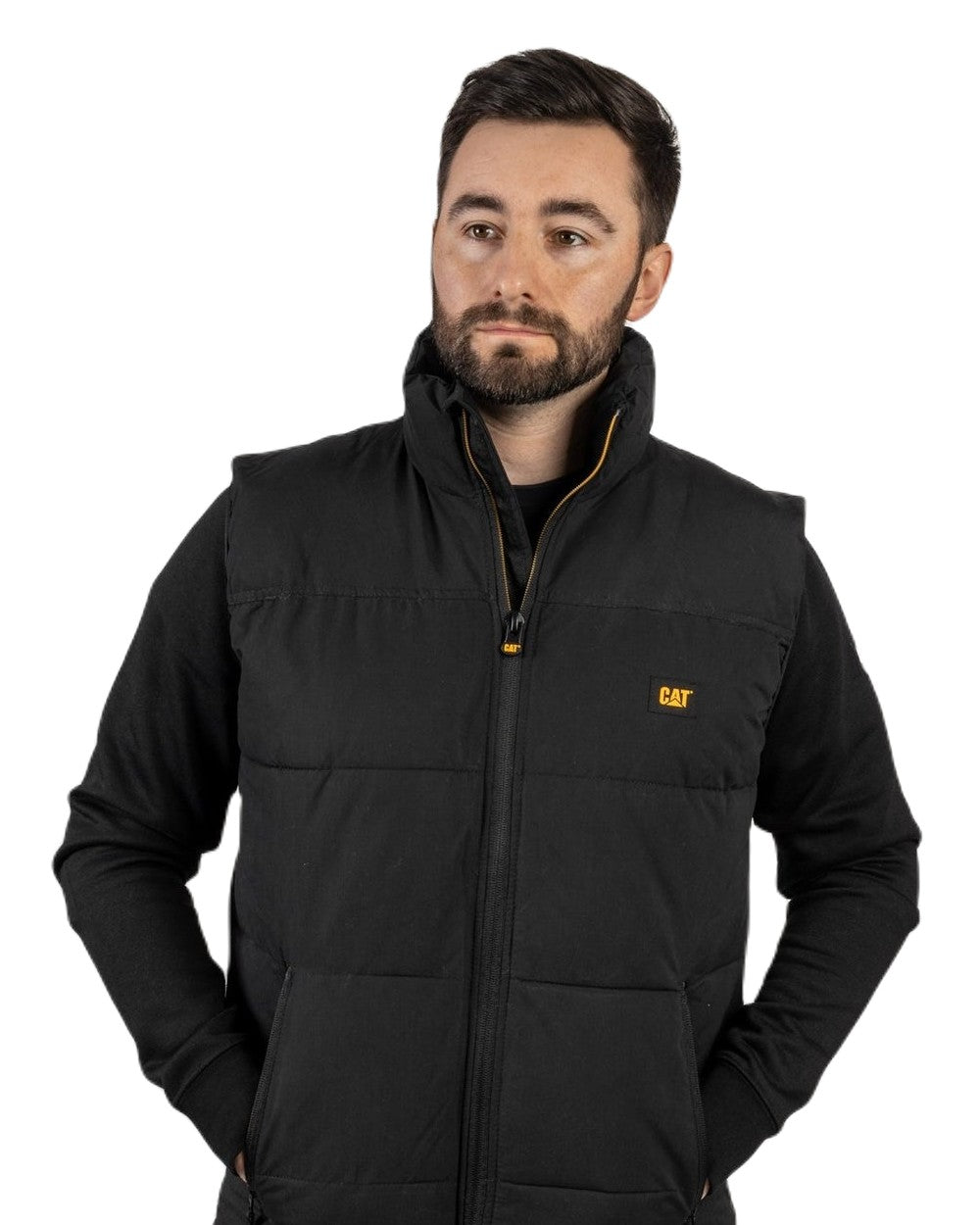 Black Coloured Caterpillar Arctic Zone Vest on White Background
