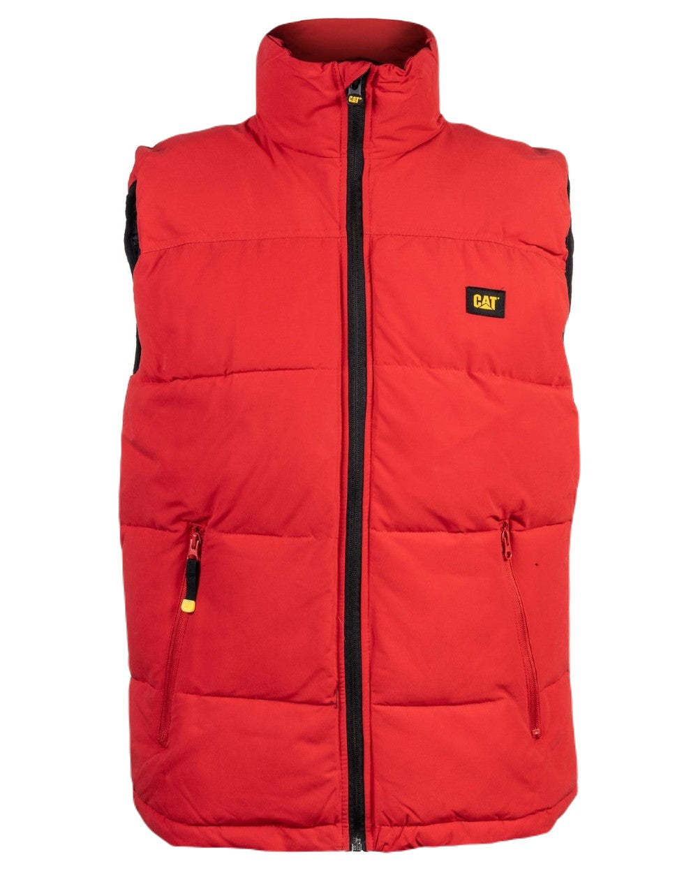 Hot Red Coloured Caterpillar Arctic Zone Vest on White Background
