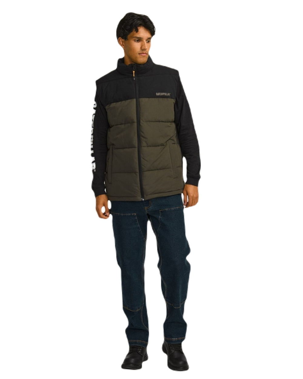 Moss Coloured Caterpillar Arctic Zone Vest on White Background
