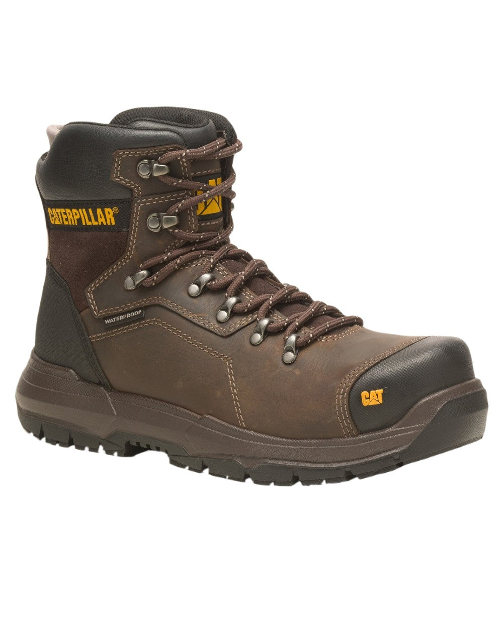 Coffee Coloured Caterpillar Diagnostic 2.0 Safety Boots on White Background
