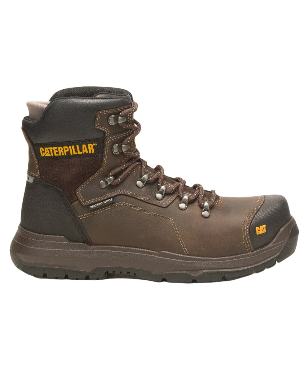 Coffee Coloured Caterpillar Diagnostic 2.0 Safety Boots on White Background
