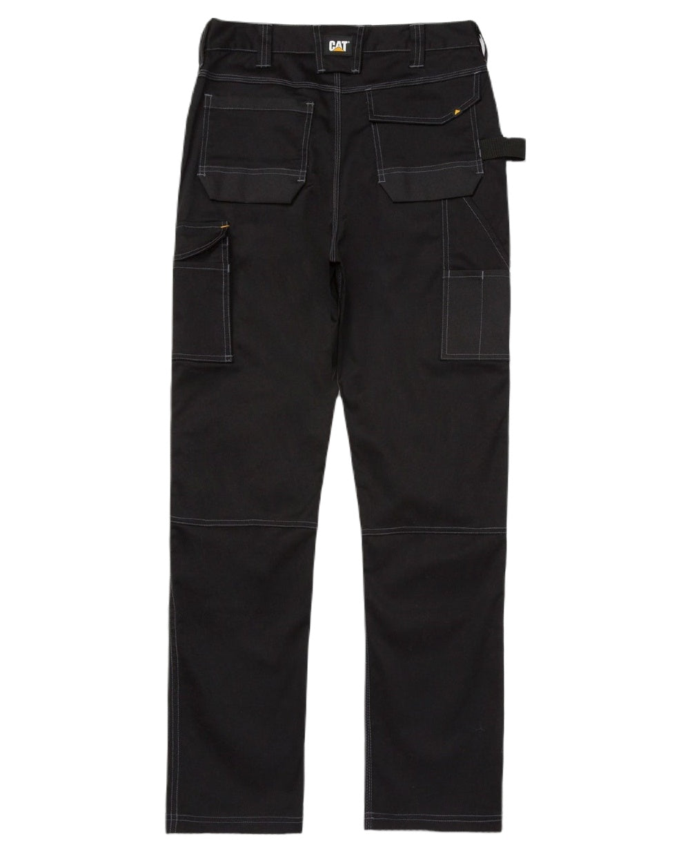 Black Coloured Caterpillar Essential Knee Pocket Stretch Holster Trousers on White Background
