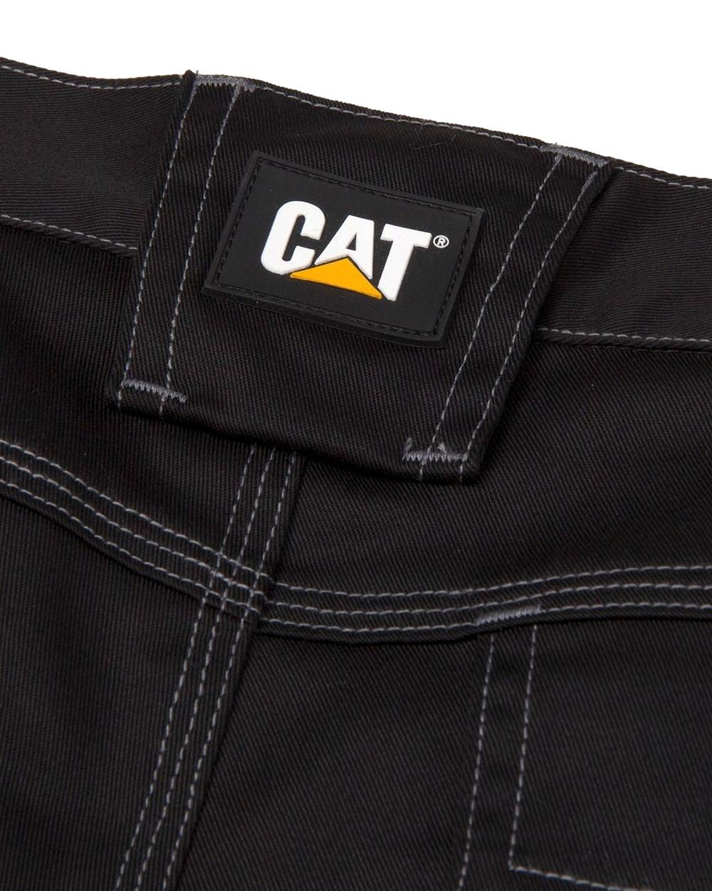 Black Coloured Caterpillar Essential Knee Pocket Stretch Holster Trousers on White Background
