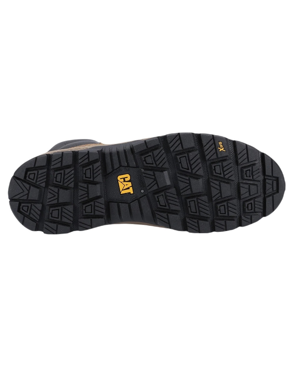 Pyramid Coloured Caterpillar Exposition Safety Boots on White Background
