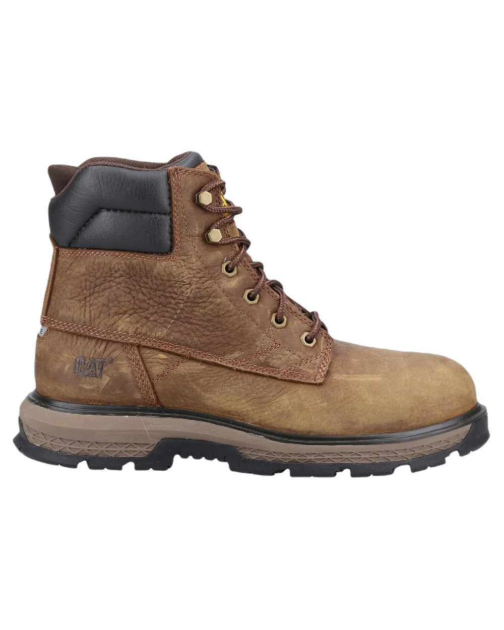 Pyramid Coloured Caterpillar Exposition Safety Boots on White Background
