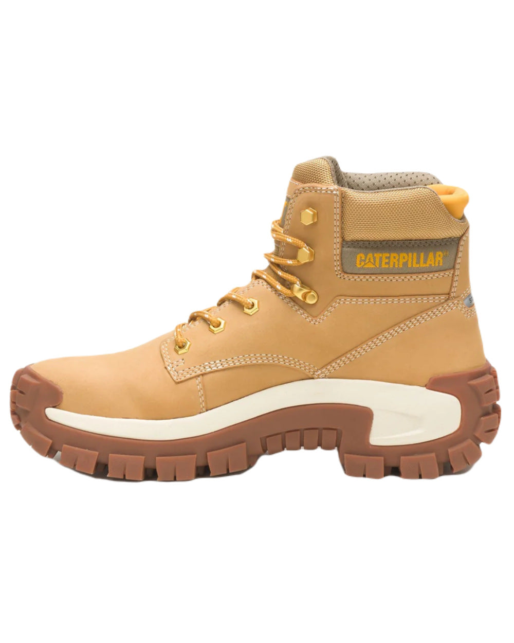 Honey Coloured Caterpillar Invader Hiker Safety Boot On A White Background 