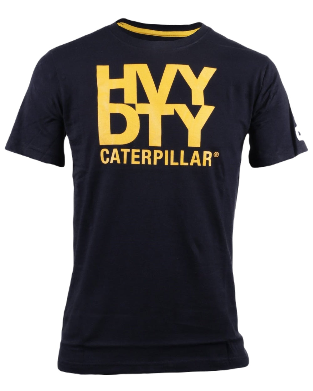 Black Coloured Caterpillar Mens Heavy Duty T-Shirt on White Background
