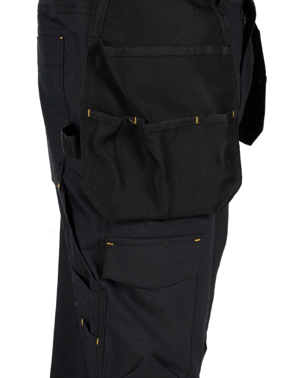 Black Coloured Caterpillar Mens Nexus Holster Stretch Pocket Trousers on White Background
