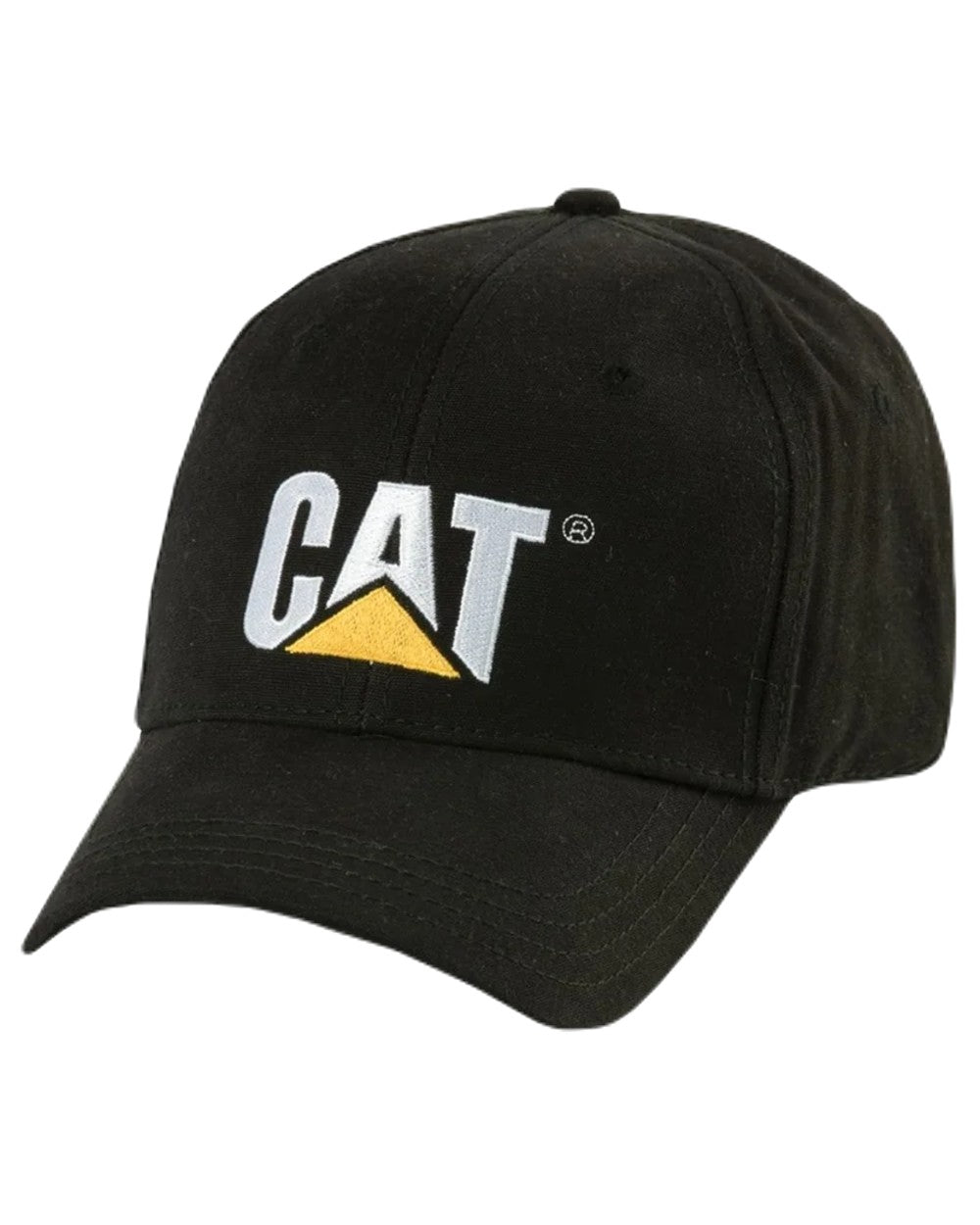 Black Coloured Caterpillar Trademark Cap on White Background
