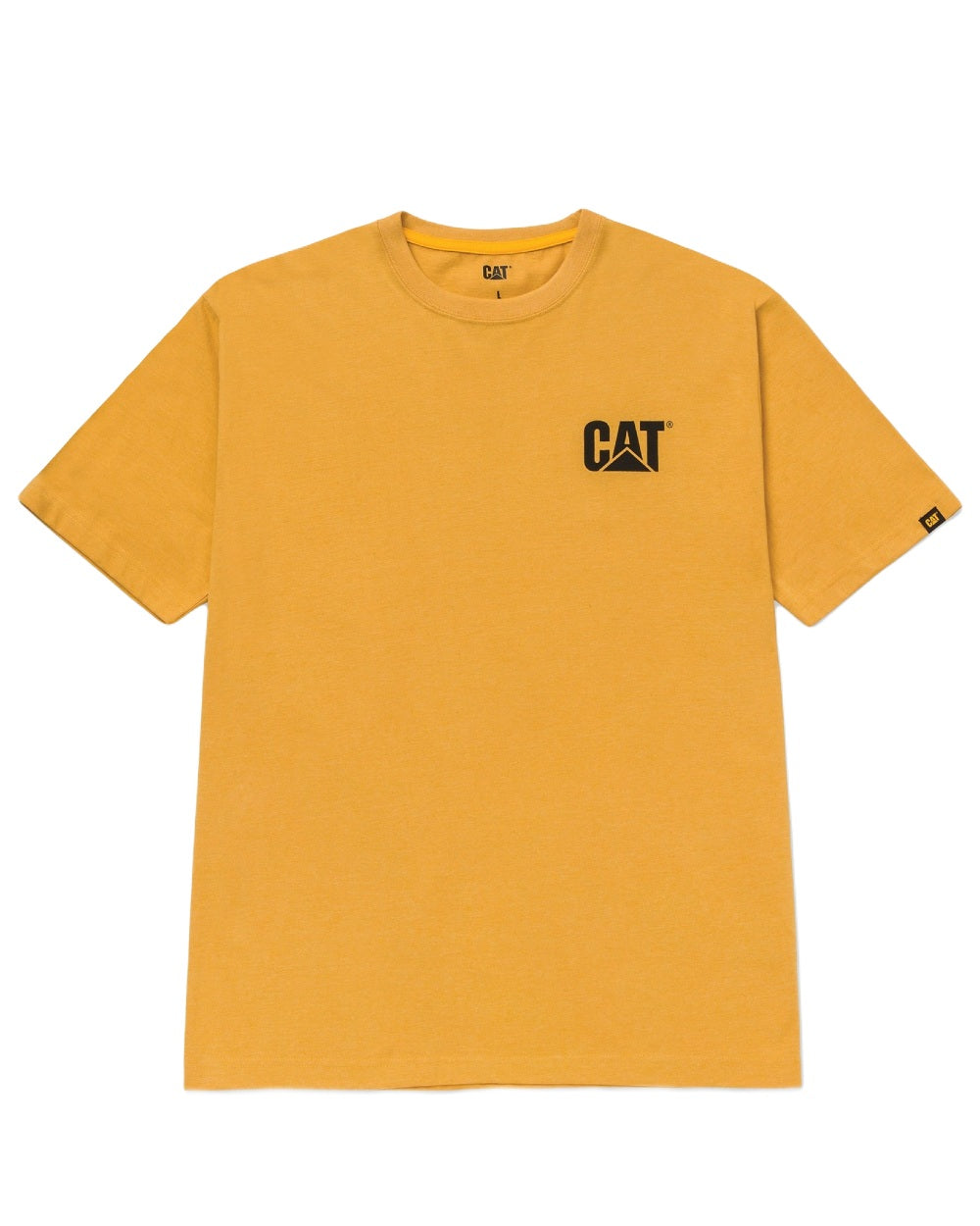 Mustard Coloured Caterpillar Trademark Tee On A White Background 