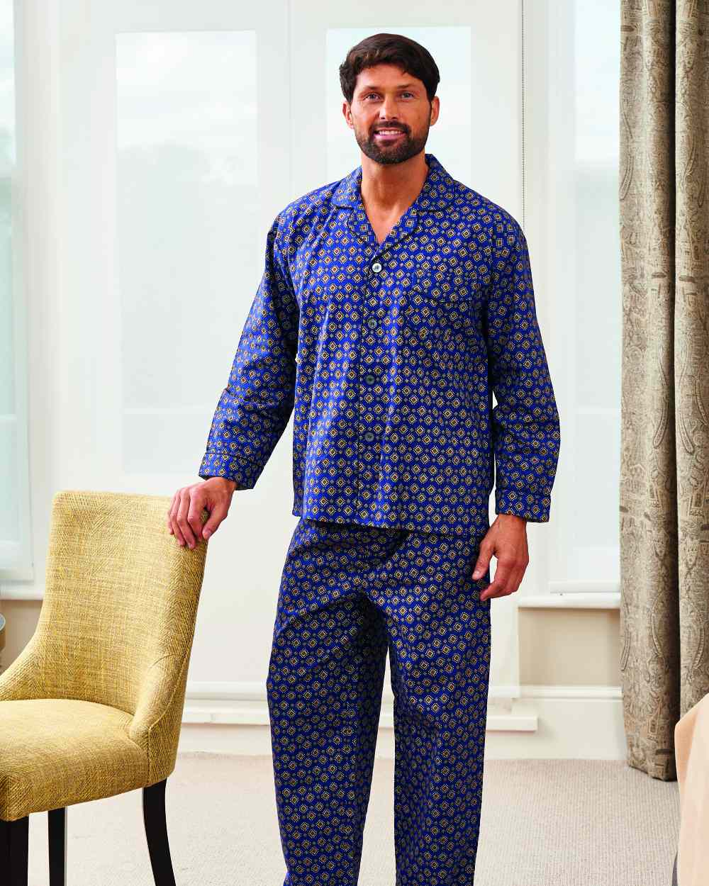 Navy Coloured Champion Diamond Pyjamas 100% Cotton On A House Background 