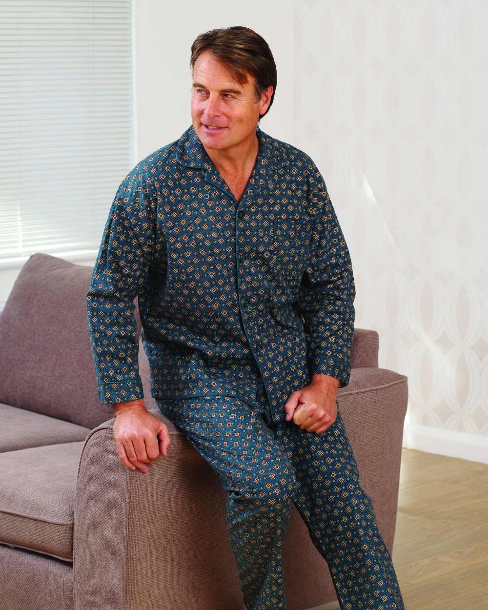 Teal Green Coloured Champion Diamond Pyjamas 100% Cotton On A House Background 