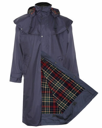 Navy Coloured Champion Highgrove Long Waterproof Coat On A White Background 