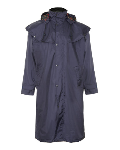 Navy Coloured Champion Highgrove Long Waterproof Coat On A White Background 