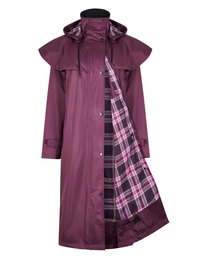 Plum Coloured Champion Sandringham Long Waterproof Coat On A White Background 