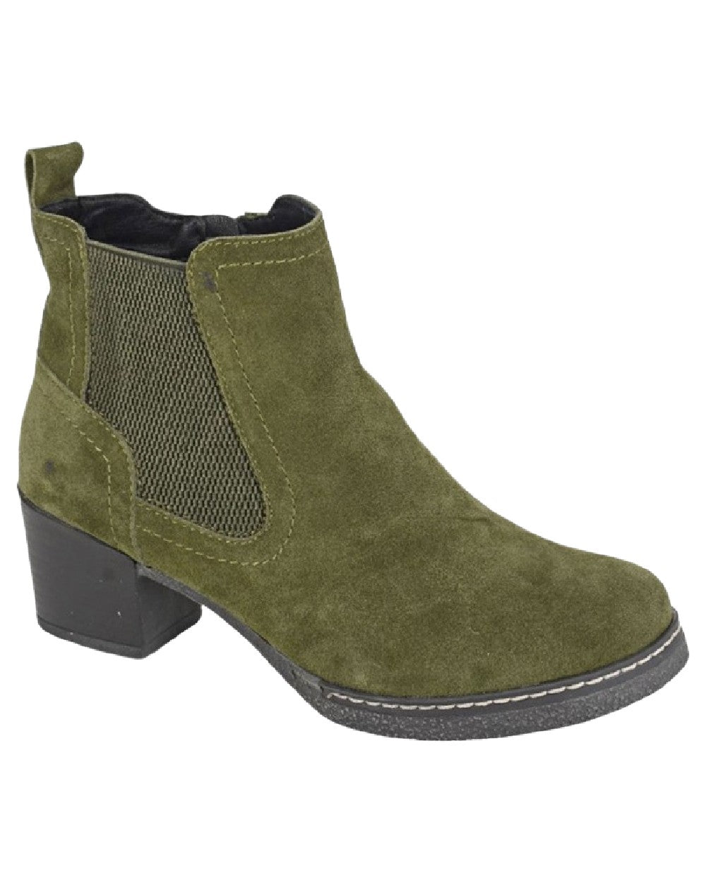 Khaki Coloured Cipriata Women Alessina Gusset Inside Zip Ankle Boots on White Background
